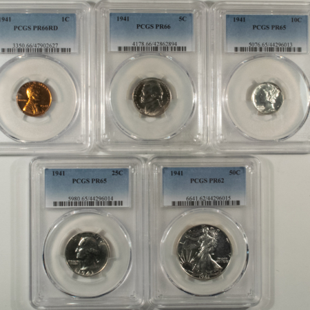 New Store Items 1941 PROOF SET, PCGS GRADED PR-66 RD, PR-66, PR-65 (10c), PR-65 (25c), PR-62