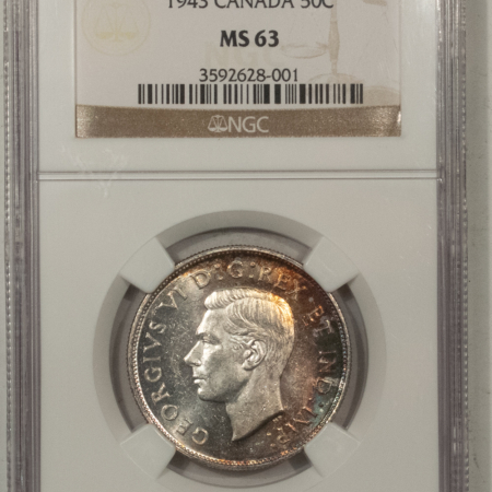 New Certified Coins CANADA 1943 FIFTY CENTS KM-36 – NGC MS-63, CHOICE & REALLY PRETTY!