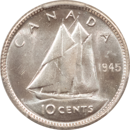 New Certified Coins CANADA 1945 TEN CENTS, KM-34 – PCGS MS-65, GEM W/ PROOFLIKE LOOK, GEORGE VI