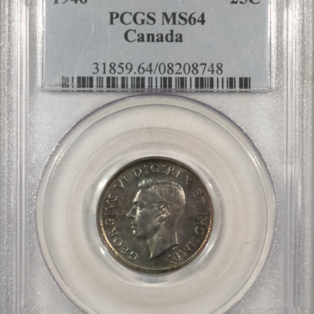 New Certified Coins CANADA 1946 TWENTY FIVE CENTS 25C, KM-35 – PCGS MS-64, REALLY PRETTY, GEORGE VI