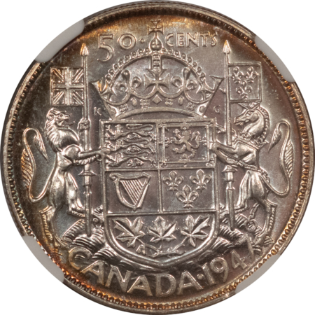 New Certified Coins CANADA 1947 FIFTY CENTS KM-36, STRAIGHT 7 – NGC MS-63, PRETTY!