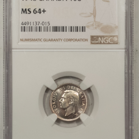 New Certified Coins CANADA 1948 GEORGE VI 10c, LOW MINTAGE & KEY DATE, NGC MS-64+SEMI-PL & LOOKS GEM