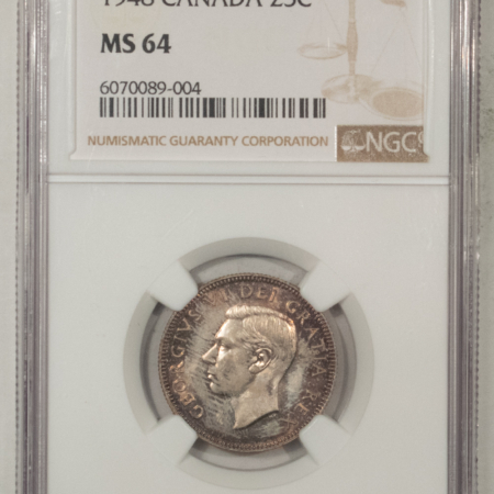 New Certified Coins CANADA 1948 TWENTY FIVE CENTS 25C, KM-44 – NGC MS-64, ORIGINAL, GEORGE VI