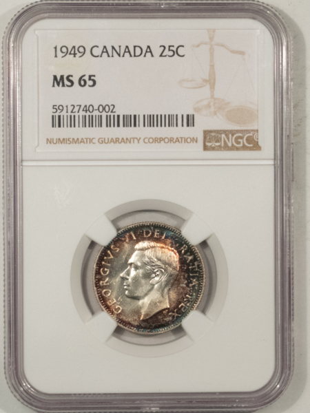 New Certified Coins CANADA 1949 TWENTY FIVE CENTS 25C, KM-44 – NGC MS-65, GORGEOUS GEM, TOUGH!