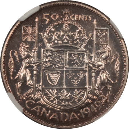 New Certified Coins CANADA 1949 50C KM-45 – NGC SP-66, FRESH & PRETTY! SCARCE SPECIMAN!