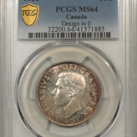 New Certified Coins CANADA 1950 FIFTY CENTS KM-45, DESIGN IN 0 – PCGS MS-64, PRETTY, PREMIUM QUALITY