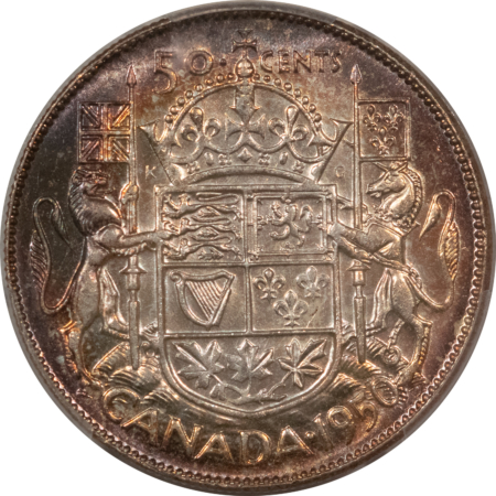 New Certified Coins CANADA 1950 FIFTY CENTS KM-45, DESIGN IN 0 – PCGS MS-64, PRETTY, PREMIUM QUALITY