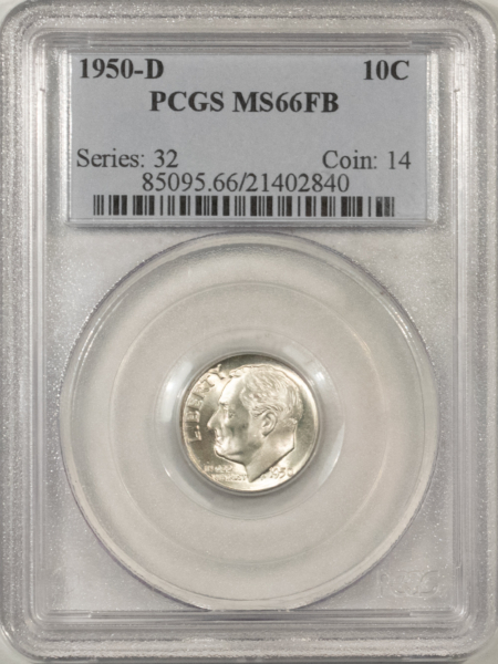 Dimes 1950-D ROOSEVELT DIME – PCGS MS-66 FB, BLAST WHITE & FULL TORCH!