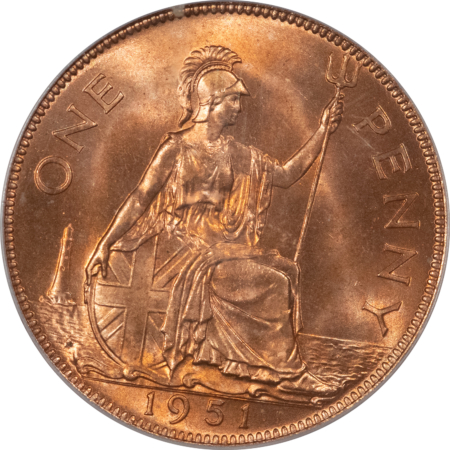 New Certified Coins 1951 GREAT BRITAIN LARGE 1 PENNY, KM#B69 – PCGS MS-64 RD, GEORGE VI