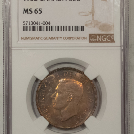 New Certified Coins CANADA 1952 FIFTY CENTS KM-45 – NGC MS-65, REALLY PRETTY GEM!