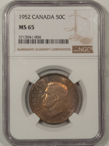 New Certified Coins CANADA 1952 FIFTY CENTS KM-45 – NGC MS-65, REALLY PRETTY GEM!