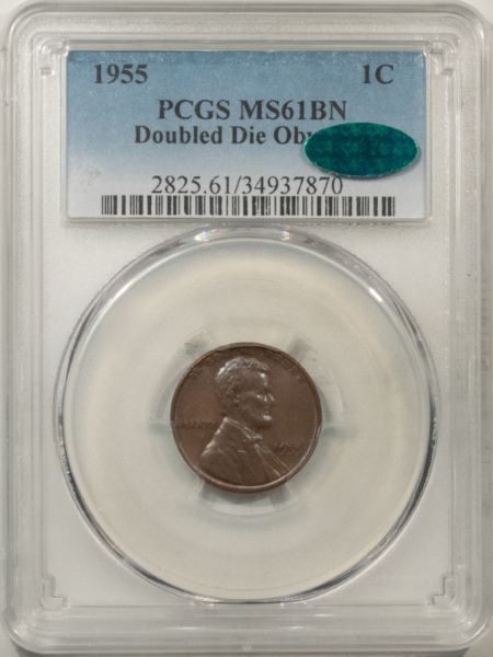 CAC Approved Coins 1955 LINCOLN CENT DOUBLED DIE OBV – PCGS MS-61 BN PREMIUM QUALITY+ CAC APPROVED!