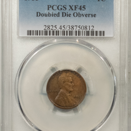 Lincoln Cents (Wheat) 1955 LINCOLN CENT DOUBLED DIE OBVERSE – PCGS XF-45, KEY-DATE!