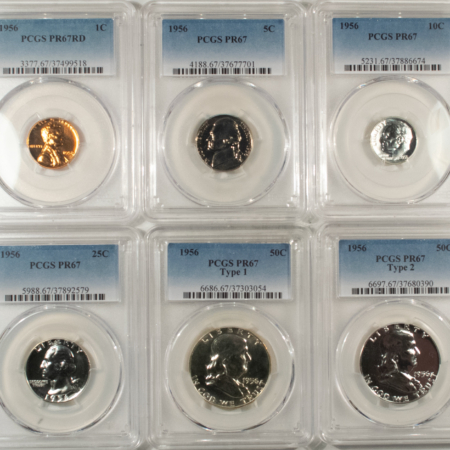 New Certified Coins 1956 6 COIN US SILVER PROOF SET PCGS PR-67, SUPERB GEM W/ RD CENT + TY 1 & 2 50C