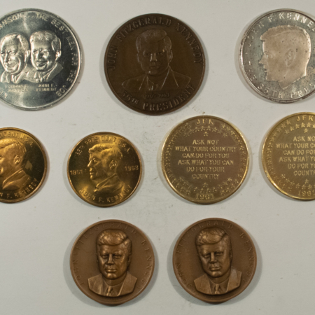 Exonumia 1960-1964 KENNEDY MEDAL/TOKEN 7 PC LOT, INAUGURAL/MEMORIAL/ADVERTISING – UNCIRC