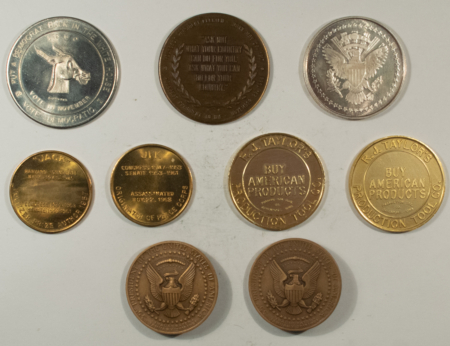 Exonumia 1960-1964 KENNEDY MEDAL/TOKEN 7 PC LOT, INAUGURAL/MEMORIAL/ADVERTISING – UNCIRC