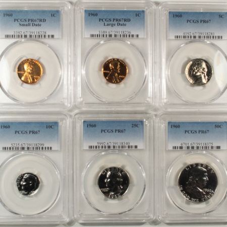 New Store Items 1960 6 COIN US SILVER PROOF SET PCGS PR-67 SUPERB GEM, 2 RED CENTS LG & SM DATE