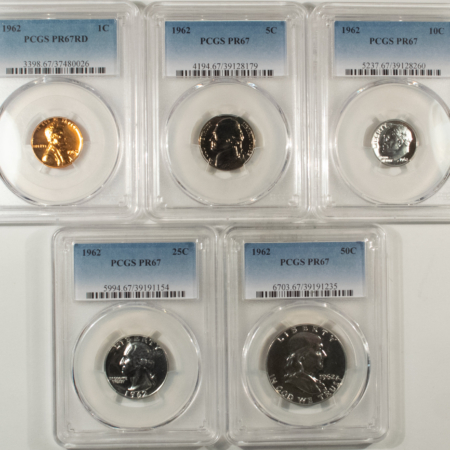 New Certified Coins 1962 5 COIN US SILVER PROOF SET – PCGS PR-67, MATCHED SUPERB GEM WITH RED CENT!