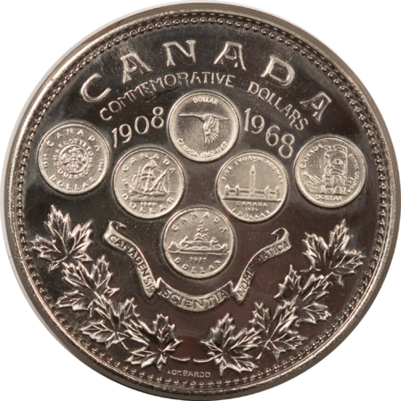 New Store Items 1968 CANADA COMMEMORATIVE DOLLAR, 60 YEARS OF NUMISMATICS – GEM PROOF!