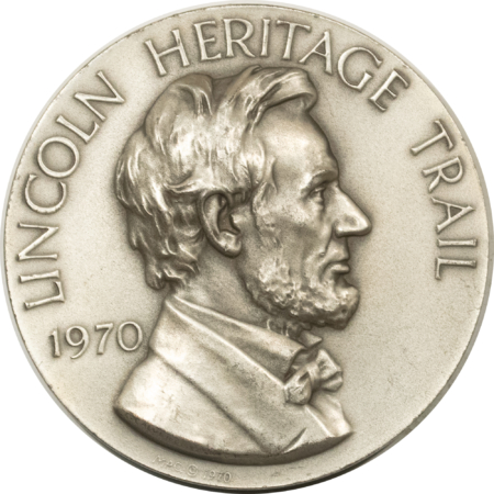 Exonumia 1970 LINCOLN HERITAGE TRAIL .999 SILVER MEDAL 4.6 OZ 63MM, MEDALLIC ART CO #700