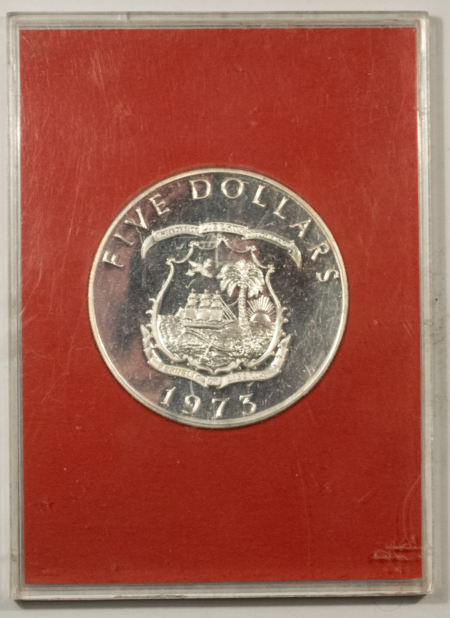 New Store Items 1973 LIBERIA PROOF $5 SILVER .9867 ASW, KM#29 – GEM PROOF WITH CASE!