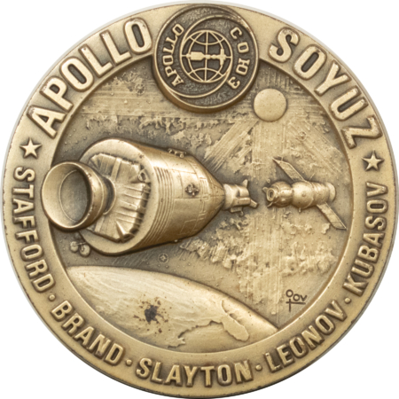 Exonumia 1975 APOLLO-SOYUZ TEST PROJECT 999 SILVER MEDAL 63MM 5.3 OZ MEDALLIC ART CO #315