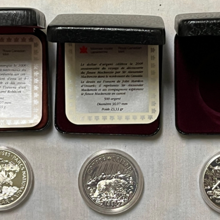 Bullion 1980 1985 1989 CANADA PROOF SILVER DOLLARS LOT/3 – GEM PROOF W/ OGP!