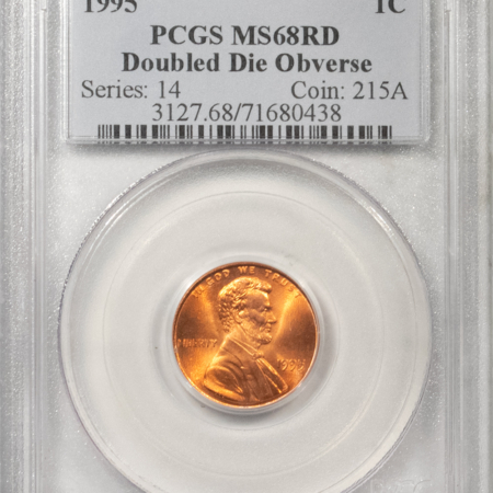 Lincoln Cents (Memorial) 1995 LINCOLN CENT, DOUBLED DIE OBVERSE – PCGS MS-68 RD, RED & PRISTINE!