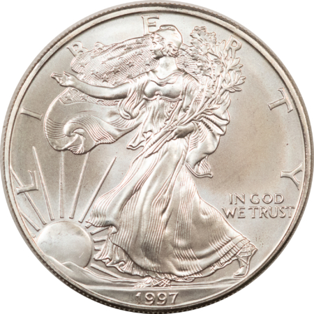 American Silver Eagles 1997 $1 AMERICAN SILVER EAGLE, 1 OZ, .999 – GEM BRILLIANT UNCIRCULATED!