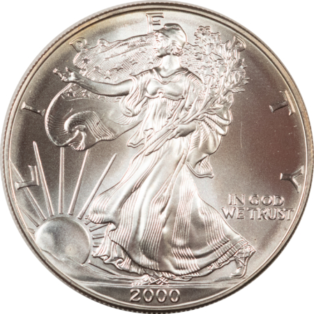 American Silver Eagles 2000 $1 AMERICAN SILVER EAGLE, 1 OZ .999 – GEM UNCIRCULATED!