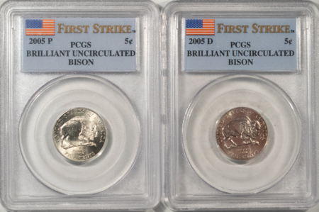 Jefferson Nickels 2005-P/D JEFFESON NICKELS LOT OF 2 – PCGS BU, FIRST STRIKE, SCARCE SLABS!