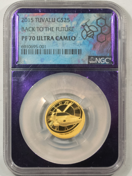 Bullion 2015 TUVALU GOLD $25, 1/4 OZ .9999, BACK TO THE FUTURE – NGC PF-70 ULTRA CAMEO!