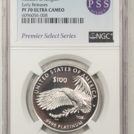 American Platinum Eagles 2021-W $100 1OZ AMERICAN PLATINUM EAGLE .9995 FREEDOM OF RELIGION NGC PF-70 UCAM