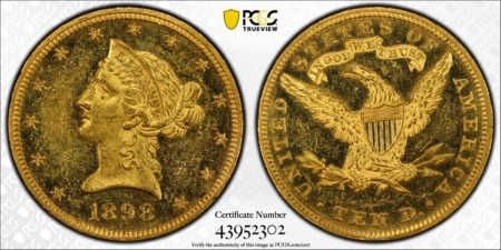 $10 1898 PROOF $10 LIBERTY GOLD EAGLE – PCGS PR-60 CAM, CAMEO POULATION 1 MINTAGE 67