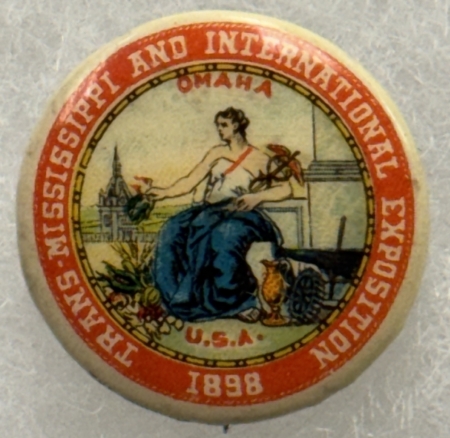 Miscellaneous 1898 7/8″ TRANS-MISSISSIPPI EXPOSITION OMAHA CELLULOID BUTTON, GRAPHIC & NR-MINT