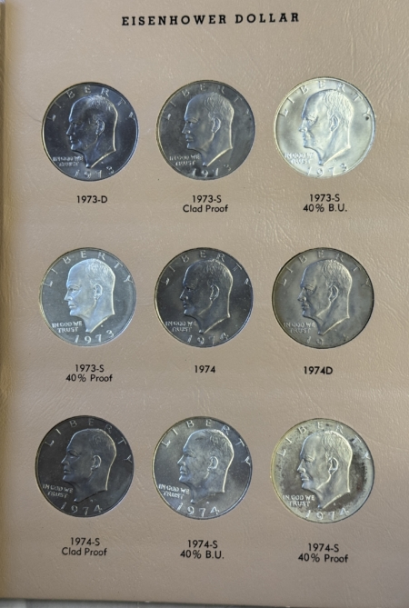 Dollars 1971-S-1978-S EISENHOWER SILVER DOLLAR 32 COIN COMPLETE SET W/BU & PROOFS DANSCO