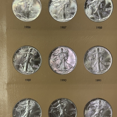 American Silver Eagles 1986-2023 39 COIN 1 OZ .999 AMERICAN SILVER EAGLE COMPLETE SET, GEM BU IN DANSCO