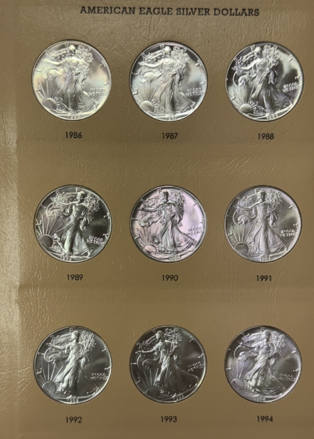 American Silver Eagles 1986-2023 39 COIN 1 OZ .999 AMERICAN SILVER EAGLE COMPLETE SET, GEM BU IN DANSCO