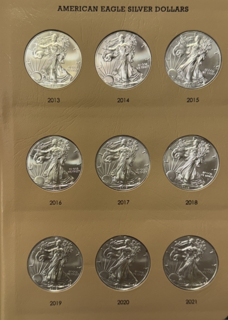 American Silver Eagles 1986-2023 39 COIN 1 OZ .999 AMERICAN SILVER EAGLE COMPLETE SET, GEM BU IN DANSCO