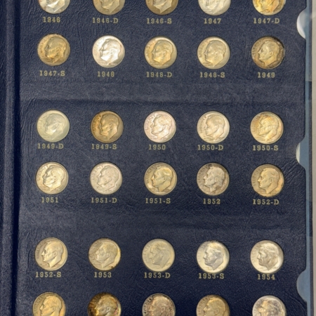 New Store Items 1946-1971 57 COIN ROOSEVELT DIME SET, W/ ALL 48 SILVER DIMES, CIRC-UNC IN ALBUM