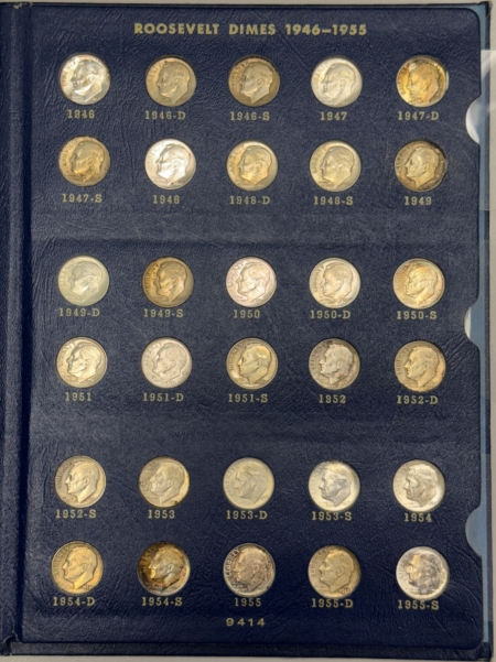 New Store Items 1946-1971 57 COIN ROOSEVELT DIME SET, W/ ALL 48 SILVER DIMES, CIRC-UNC IN ALBUM