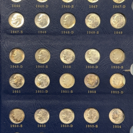 New Store Items 1946-1972 60 COIN ROOSEVELT DIME SET, W/ ALL 48 SILVER DIMES, AU – UNCIRCULATED