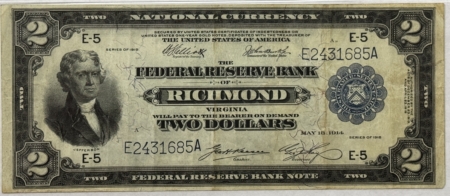 Large Federal Reserve Notes 1918 $2 FEDERAL RESERVE BANKNOTE, BATTLESHIP, RICHMOND FR#761 – PMG VERY FINE 25