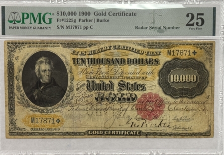 Large Gold Certificates 1900 $10,000 GOLD CERTIFICATE FR#1225g PMG VERY FINE 25, CANCELLED, RARE, RADAR