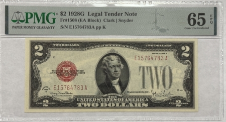 Legal Tender 1928G $2 US RED SEAL LEGAL TENDER NOTE, FR#1508 (EA BLOCK) – PMG 65 GEM UNC EPQ!