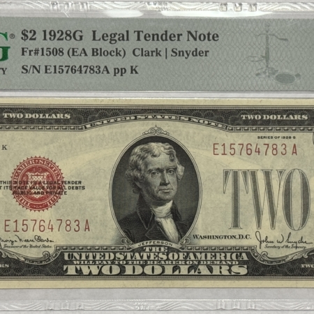 Legal Tender 1928G $2 US RED SEAL LEGAL TENDER NOTE, FR#1508 (EA BLOCK) – PMG 65 GEM UNC EPQ!