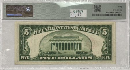 Legal Tender 1928A $5 US RED SEAL LEGAL TENDER NOTE, FR#1526 (CA BLOCK) – PMG AU50 ABOUT UNC!