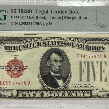 Legal Tender 1928B $5 US RED SEAL LEGAL TENDER NOTE, FR#1527 – PMG CHOICE ABOUT UNC 58 EPQ!