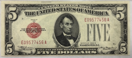 Legal Tender 1928B $5 US RED SEAL LEGAL TENDER NOTE, FR#1527 – PMG CHOICE ABOUT UNC 58 EPQ!