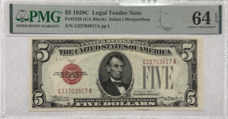 Legal Tender 1928C $5 US RED SEAL LEGAL TENDER NOTE, FR#1528 (GA BLOCK) PMG 64 CHOICE UNC EPQ